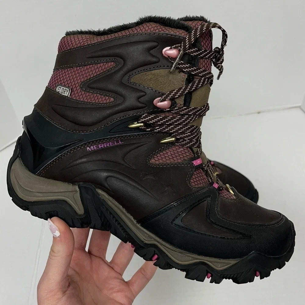 EUC Merrell Waterproof Brown and Pink Leather Winter Hiking Boot - Polorand 8.5